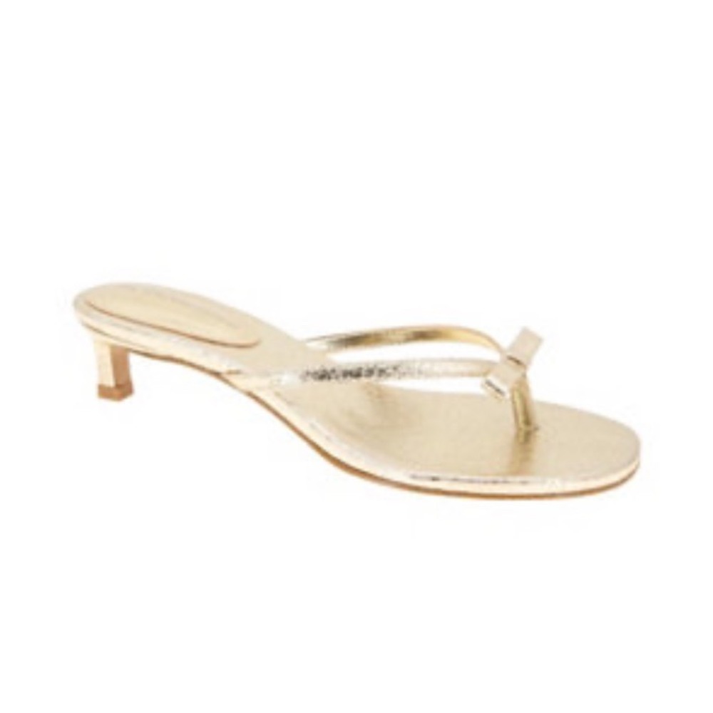 BCBGeneration Zia Kitten Heel Sandal Women 7.5 Gold Metallic Bow Thong ZIA